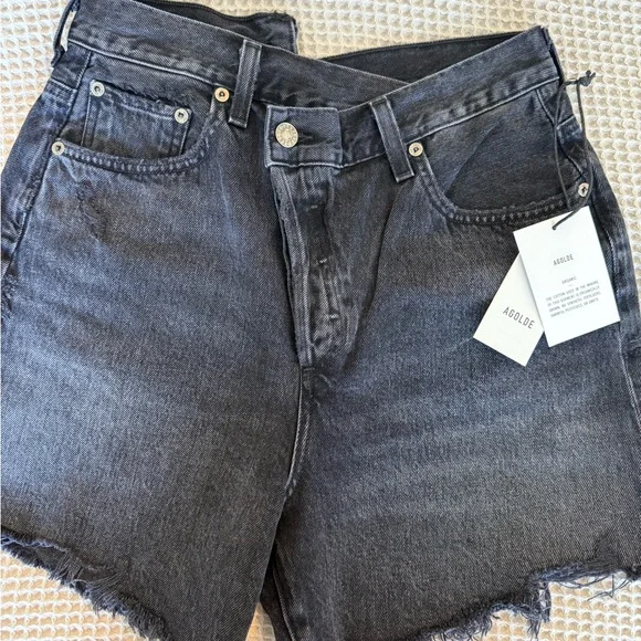 Agolde Black Criss Cross Jean Shorts - Picture 2 of 6